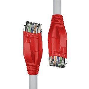 Патч-корд прямой 1.0m UTP кат.5e, серый, красные коннекторы, 24 AWG, литой, ethernet high speed 1 Гбит/с, RJ45, T568B