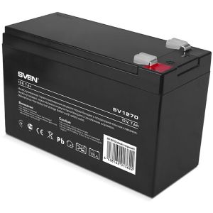 Батарея SVEN SV 1270 (12V 7Ah), напряжение 12В, емкость 7А*ч, макс. ток разряда 105А, макс. ток заряда 2.1А, свинцово-кислотная типа AGM, тип клемм F2, Д/Ш/В 151/65/94 мм, 2.1кг/ Battery SVEN SV 1270 (12V 7Ah), 12V voltage, 7A*h capacity, max. disch