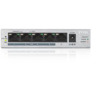 Коммутатор/ ZYXEL GS1005HP Switch PoE +, 5xGE (4xPoE +), desktop, metal, silent, PoE budget 60 W