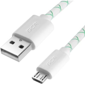 Greenconnect Кабель 2A 2.0m USB 2.0, AM/microB 5pin, бело-зеленый, белые коннекторы, 28/24 AWG, поддержка функции быстрой зарядки, морозостойкий