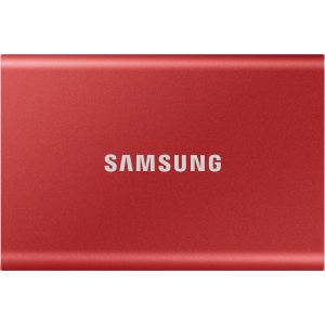 Внешние HDD и SSD/ Samsung External SSD T7, 1000GB, Type-C, USB 3.2 Gen2, R/W 1050/1000MB/s, 85x57x8mm, Metallic Red (12 мес.)