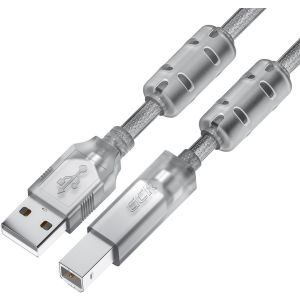 GCR Кабель PROF 3.0m USB 2.0, AM/BM, прозрачный, ферритовые кольца, 28/24 AWG, экран, армированный, морозостойкий, GCR-52424
