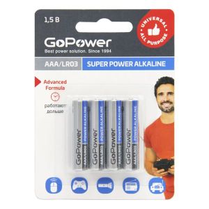 Батарейка GoPower LR03 AAA BL4 Alkaline 1.5V (4/48/576) блистер (4 шт.)