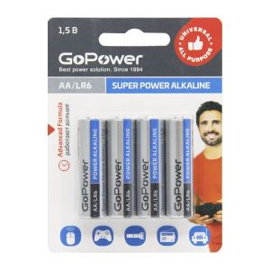 Батарейка GoPower LR6 AA BL4 Alkaline 1.5V (4/48/576) блистер (4 шт.)