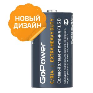 Батарейка GoPower R14 C Shrink 2 Heavy Duty 1.5V (2/24/288) (24 шт.)