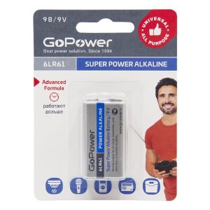 Батарейка GoPower Крона 6LR61 BL1 Alkaline 9V (1/10/240) (1 шт.)