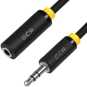 Greenconnect Удлинитель аудио 0.5m jack 3,5mm/jack 3,5mm черный, желтая окантовка, ультрагибкий,  28AWG, M/F, Premium GCR-STM1114-0.5m, экран, стерео