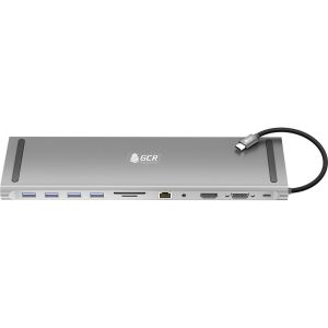 GCR Док-станция 11 в 1 Multiport Aluminum Type C 3.1 на USB 3.0 + 3 x USB 2.0 + Type C PD + HDMI 2.0 + VGA + SD/MicroSD + audio 3.5mm jack, GCR-54220