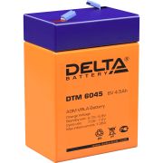 Батарея DELTA серия DTM, DTM 6045, напряжение 6В, емкость 4.5Ач (разряд 20 часов),  макс. ток разряда (5 сек.) 67.5А, макс. ток заряда 1.32А, свинцово-кислотная типа AGM, клеммы F1, ДxШxВ 70х47х101мм., вес 0.78кг., срок службы 6 лет./ Battery DELTA 