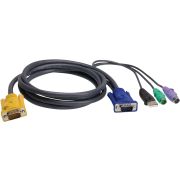 Шнур, мон., клав.+мышь USB, SPHD=>HD DB15+USB A-Тип+2x6MINI-DIN, Male-4xMale,  8+8 проводов, опрессованный,   3 метр., черный, (с поддерKой KVM PS/2)/ USB-PS/2 HYBRID CABLE. 3M