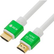 Greenconnect Кабель 1.0m HDMI версия 2.0, HDR 4:2:2, Ultra HD, 4K 60 fps 60Hz/5K*30Hz, 3D, AUDIO, 18.0 Гбит/с, 28/28 AWG, OD7.3mm, тройной экран, белый, AL корпус зеленый, GCR-51295