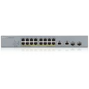 Коммутатор/ ZYXEL GS1350-18HP L2 PoE + switch for IP cameras, 16xGE PoE +, 2xCombo (SFP / RJ-45), PoE budget 250 W, power transmission distance up to 250 m, auto-reloading of PoE ports, increased protection against overvoltage and electrostatic disc