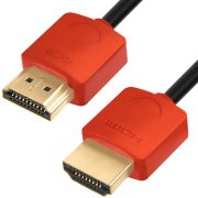 Greenconnect Кабель SLIM 1.5m HDMI 2.0, красные коннекторы Slim, OD3.8mm, HDR 4:2:2, Ultra HD, 4K 60 fps 60Hz, 3D, AUDIO, 18.0 Гбит/с, 32/32 AWG, GCR-51214