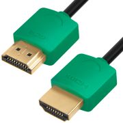 Greenconnect Кабель SLIM 1.5m HDMI 2.0, зеленые коннекторы Slim, OD3.8mm, HDR 4:2:2, Ultra HD, 4K 60 fps 60Hz, 3D, AUDIO, 18.0 Гбит/с, 32/32 AWG, GCR-51581