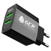 GCR Сетевое зарядное устройство на 2 USB порта 3.1 A, черное, GCR-51982